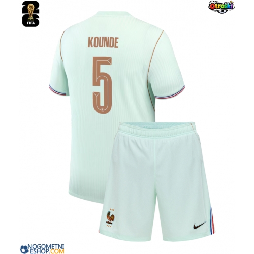Otroški Nogometni dresi Francija Jules Kounde #5 Gostujoči SP 2026 Kratek Rokav (+ Kratke hlače)